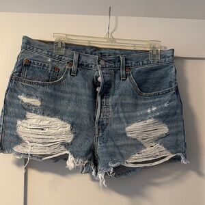 Levi's 501 Distressed Cutoff Denim Shorts - Light Blue